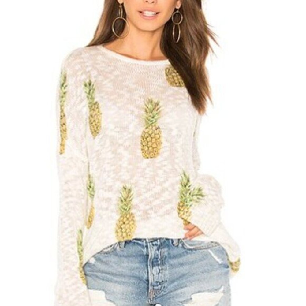 SHOW ME YOUR MUMU Sweater Womens Small Pineapple Paradise Varsity Knit Cream